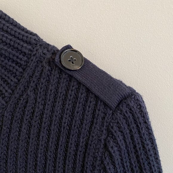 GAP Navy Marine Blue Cotton Chunky Knit Sweater Cardigan Jacket Ribbed Military - Picture 3 of 9